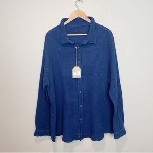 NEW Borgo28 Waffle Knit Button Front Shirt 100% Cotton Navy Blue Size XXL